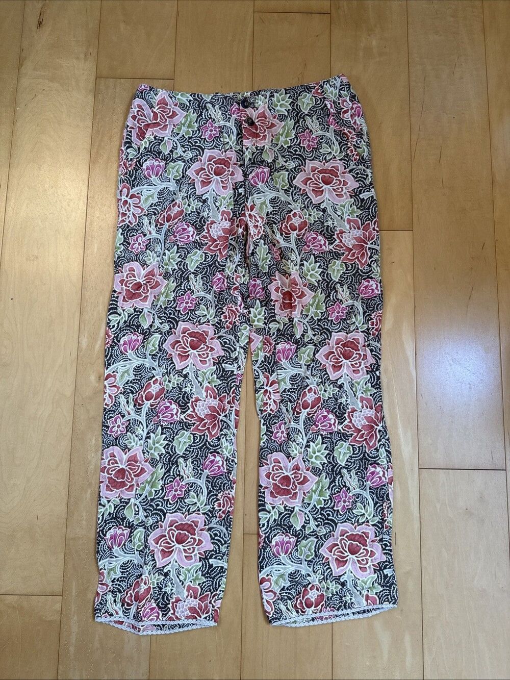 FLORAL PRINT JOGGERS Liz Claiborne Size 4 Rayon And Brown Peach Print Pants
